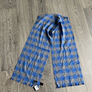 Coach Buffalo Check Woven Wool/Cashmere Blend Scarf in Cobalt/Grey